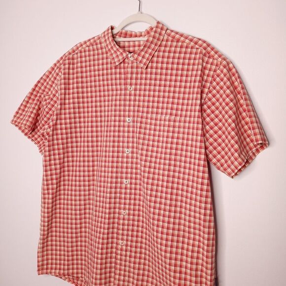 Patagonia orange and white plaid button-down shirt - Picture 4 of 7